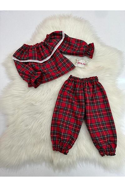 Moda Lina Red Plaid Bottom Top Set