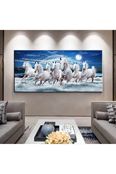 Sennight Dekoratif Baskı Koşan Beyaz Atlar Kanvas Tablo
