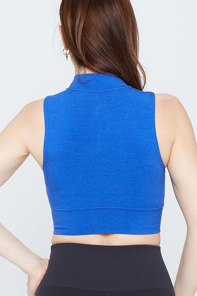 Comm-Ci Bluză crop cu fermoar din bumbac organic Mila Blue
