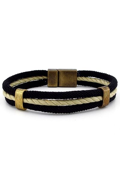 Solfera Three Rows Rope String MAnketik Clip Men's Bracelet V009