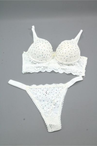Tılsım Lingerie Thin Strap Sprayed Rhinestoned Lace Bra Set 105