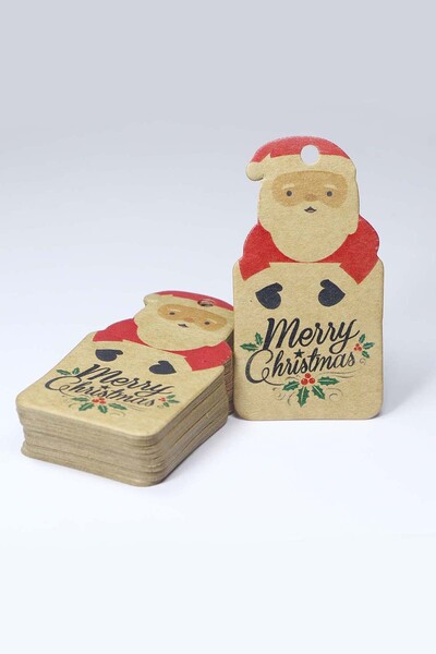 Vice Noel Baba Temalı Yeni Yıl Etiketi- Merry Christmas -Kraft Yılbaşı Hediye Etiketi (4 X7,5 cm) 40 Adet