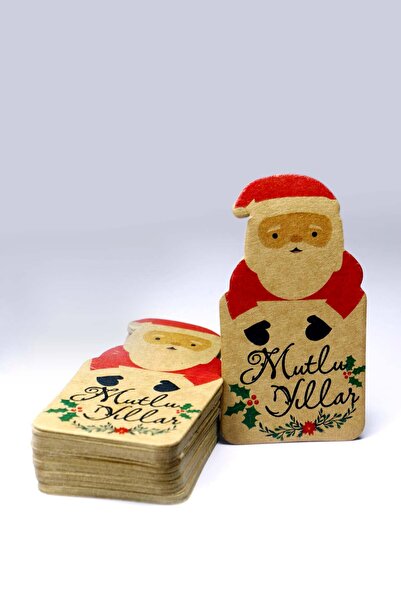 Vice Santa Claus Themed New Year Tag - Happy New Year - Kraft New Year Gift Tag (4 X7,5 cm) 40 Pieces