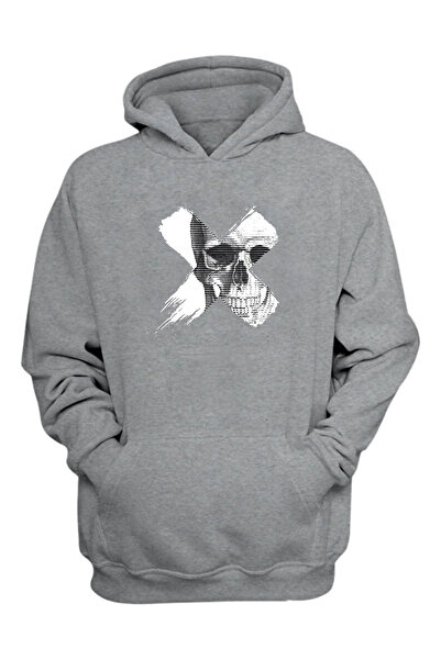 THEWERT Unisex crno-belo-sivo - X Skull regular fit dukserica