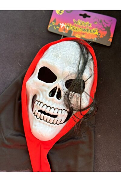 QUEEN AKSESUAR Imported scream horror skeleton dry head mask with hair adult party costume halloween mask