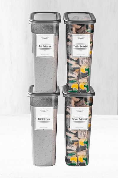 Vienev 4 Labeled Powder and Tablet Detergent Storage Box Detergent Storage Container 3.2 Liters