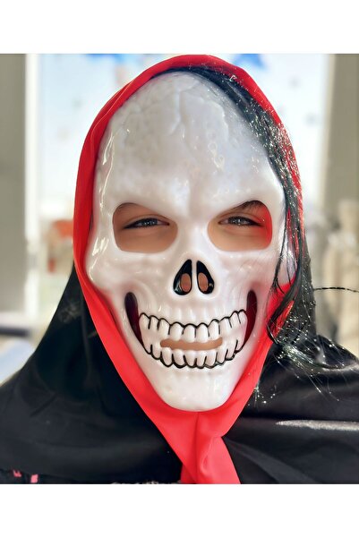 QUEEN AKSESUAR Imported scream horror skeleton dry head mask with hair adult party costume halloween mask
