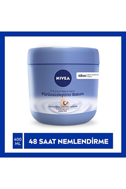 NIVEA Pürüzsüzleştirici El & Vücut Bakım Kremi 400ml, Kuru Ciltler,48 Saat Yo...