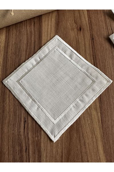 Nurhanhome 6 Pieces Ecru Color Embroidered Square Cocktail Serving Napkin