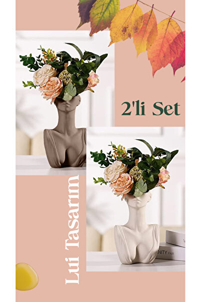 Lui Tasarım 2 li set Kadın Büst Heykel Vazo - İskandinav Bohem Tarz Modern De...