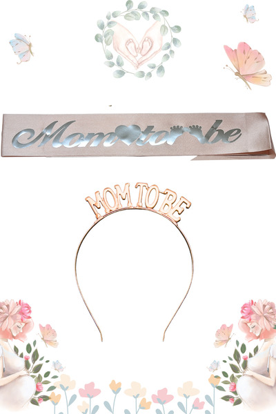 Larenya مجموعة تاج ووشاح معدنيين من Mom To Be ومجموعة استحمام الطفل وتاج وردي فضي ووشاح وردي