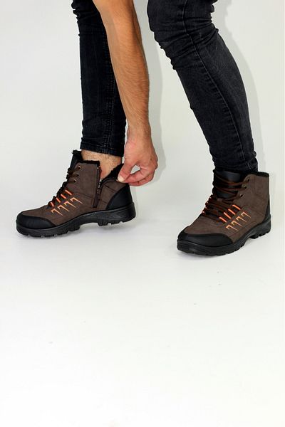 DÜNYA MAĞAZA Efe Water Cold Proof Γούνα Εσωτερικά Εγγυημένα Unisex Χειμερινές Μαύρες Μπότες Καφέ με φερμουάρ Αντιολισθητική σόλα