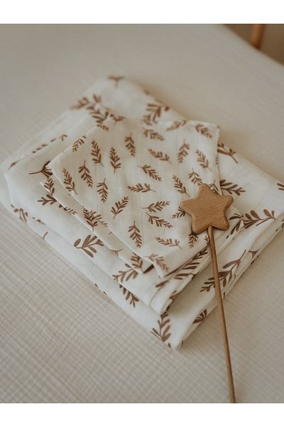 İpeksi Organic 3 Piece Brown Leaf Muslin Set