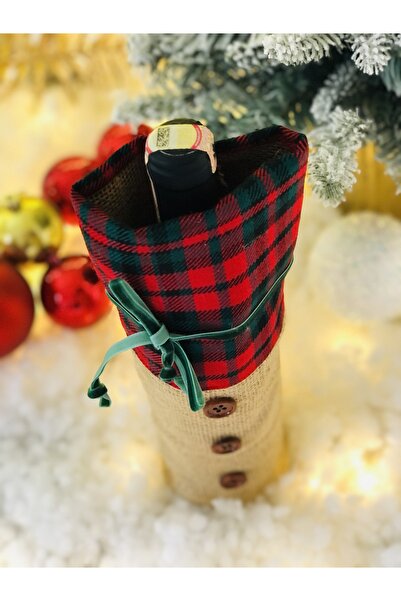 Derin Düşler Christmas Bottle Case Table Decor Ornament Wine Case Plaid Bottle Case