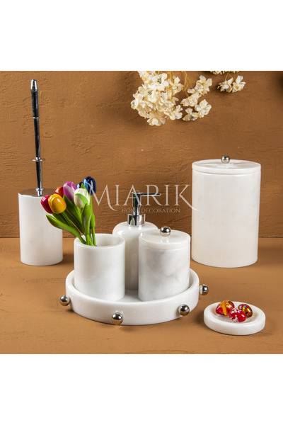 MIARIK DESIGN & DEKORASYON DEKORATİF MERMER TOP TOP KABARET DETAYLI 7 Lİ BANY...