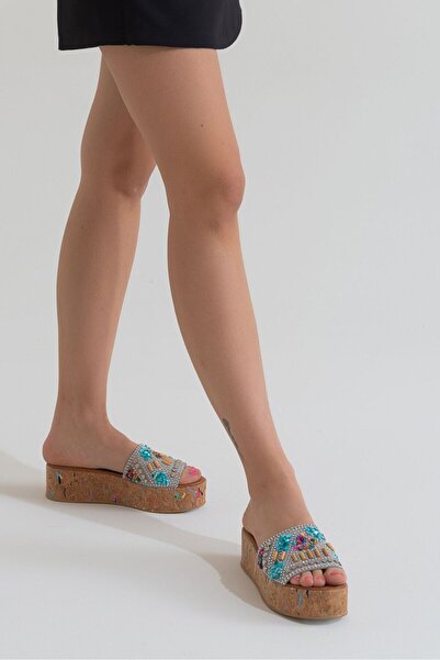 PASSAGE SHOES Жіночі тапочки з натуральної шкіри з кольоровими камінцями 6239