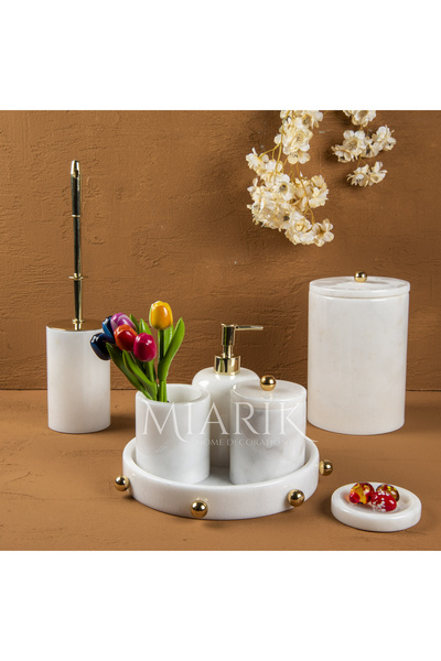 MIARIK DESIGN & DEKORASYON DEKORATİF MERMER TOP TOP KABARET DETAYLI 7 Lİ BANY...