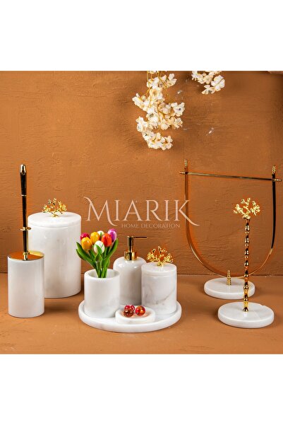 MIARIK DESIGN & DEKORASYON DEKORATİF BEYAZ MERMER T 9LU Lİ BANYO SETİ TAKIMI