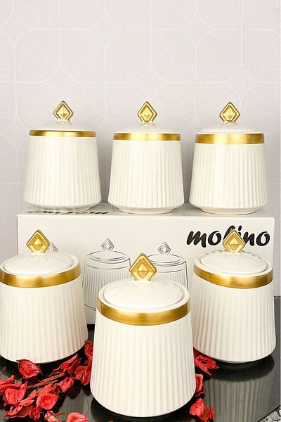 Akkoyunlu home Lux Gold Porcelain - 6-Piece Gilded Spice Set, 500+ ml