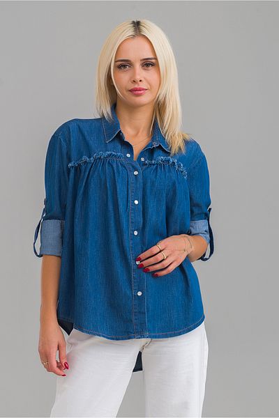 Bold & Young Cămașă din blugi Britli din țesătură din denim de bumbac cu cusături murdare pentru femei
