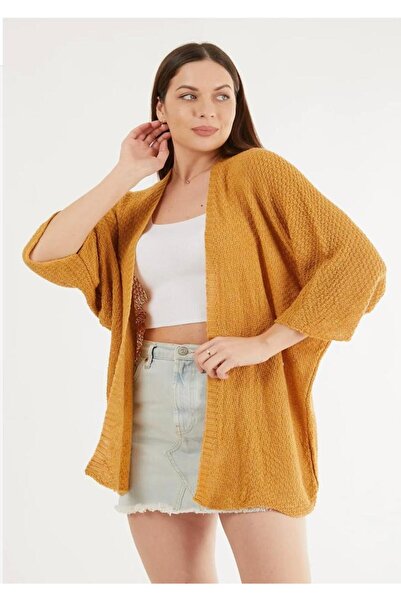 Genel Markalar Kadın Yarasa Ince Yazlık Salaş Hırka Hardal