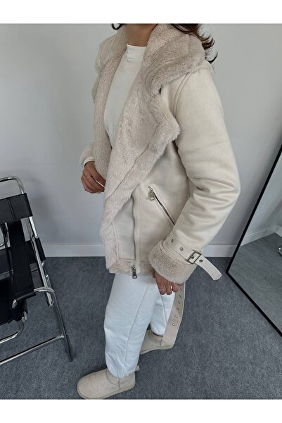 Ekim Store Suede Biker Coat - With Belt Detail and Thai Feather Rapit