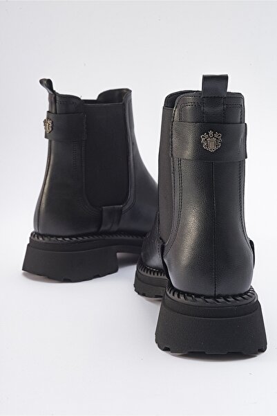LuviShoes MARLY Siyah Cilt Lastikli Kadın Chelsea Bot
