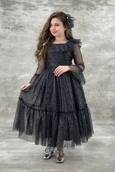 ABİYEKİDS Sparkly Style Children's Evening Dress Graduation Dress Black 10/13 Years Old ABY880
