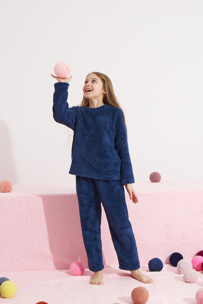 Siyah İnci lacivert Alt-Üst Wellsoft Nakışlı Pijama Takım