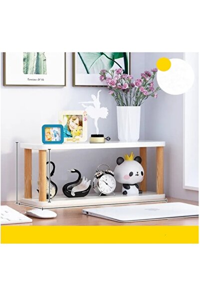 QuickBuy Dekoratif Masa Üstü Kitaplık 2 Katlı Ahşap Ayaklı Masa Düzenleyici M...