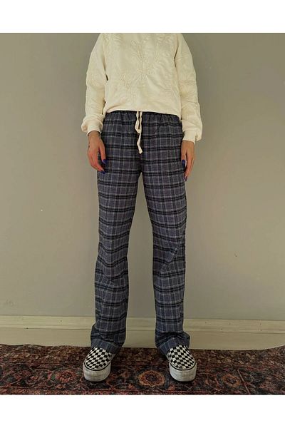 Gofeel Harajuku Unisex Plaid Cargo Pocket Wide Leg Sweatpants