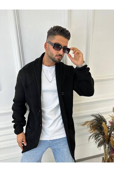 elkumoda Ζακέτα με πλεκτό σάλι γιακά τσέπη με κομμένο λέιζερ σκισμένη λεπτομέρεια Πλεκτή ζακέτα χωρίς πούλιες