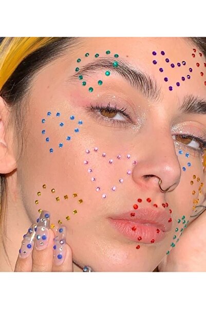 BURÇİN AKSESUAR 56 Adet Vücut Ve Yüz Renkli Sticker Makyaj Taşı Yapışkanlı Tı...