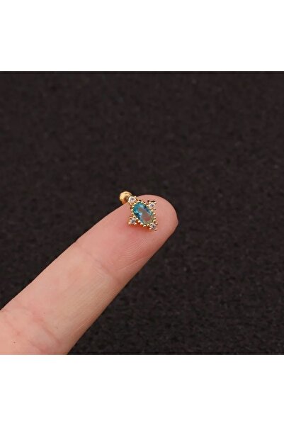 Hazeran accessories Mavi Taşlı Cerrahi Çelik Piercing Tragus Helix ( Tek Adet )