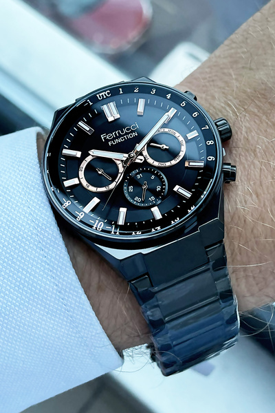 Ferrucci Function Erkek Kol Saati 3 Atm Su Geçirmez Siyah Renk Çelik Kordon + Hediye Bileklik FRE2035C4