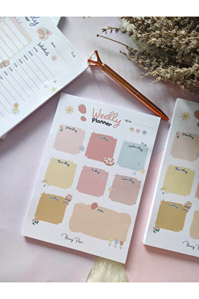 Flowery Paper Cute Haftalık Planlayıcı A5 - İngilizce Weekly Planner - Memopa...