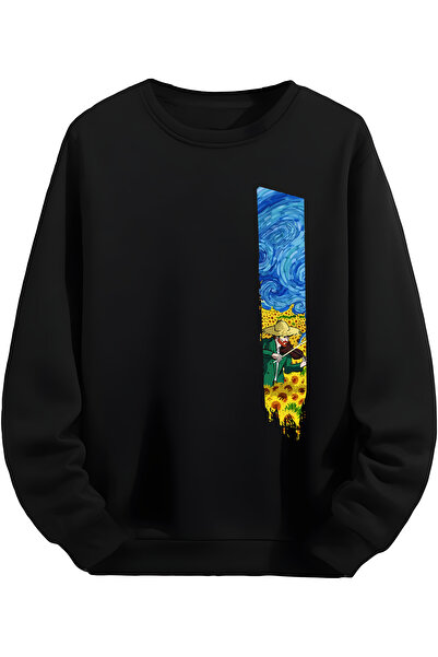 MAGORS Hanorac negru cu design vertical Van Gogh