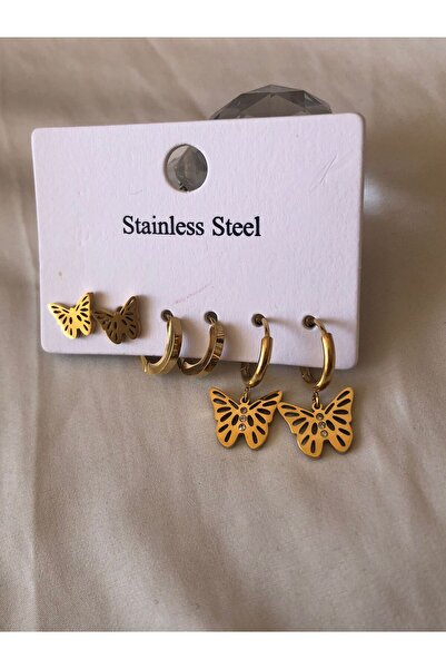 Luna Butterfly Set of 6 Earrings Steel Gold