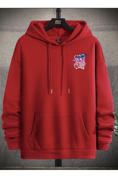 Machetta Plus Size Teddy Bear New York Printed Oversize 3 thread Hooded Sweatshirt