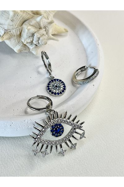 Maris by Deniz Triple Evil Eye Bead and Eye Themed Earrings Set