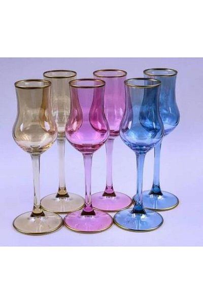 Paşabahçe Grappa 95cc 17 سم 6 قطع جانب القهوة الملونة وكوب الماء