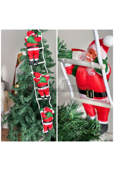QUEEN AKSESUAR Imported Luxury Christmas New Year Climbing Stairs Santa Claus 3 Pieces Decoration Wall Pine Tree Home Ornament