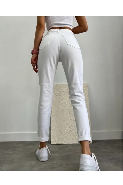 BROSERER Vargasss Jean Γυναικείο Λευκό Ψηλόμεσο Mom Fit Τζιν παντελόνι