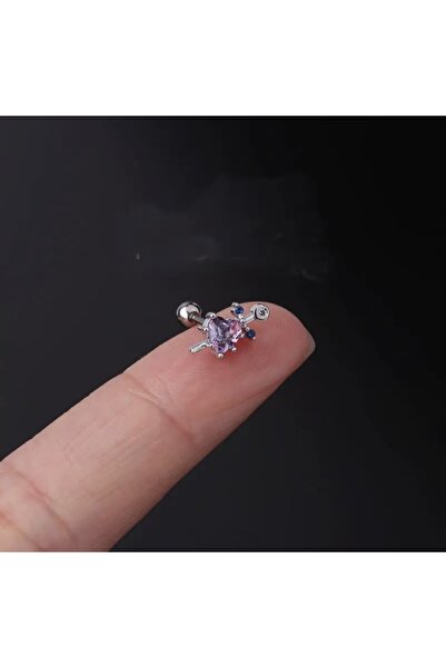 Hazeran accessories Zirkon Taşlı Kalpli Kılıç Figürlü Cerrahi Çelik Piercing ...