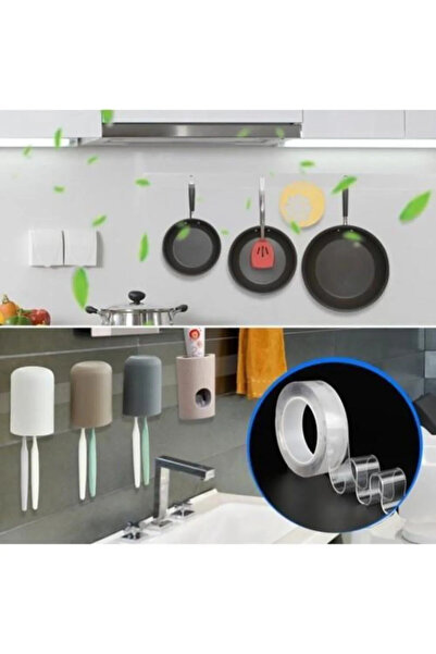 SAVORYHOME 1 Metre Çift Tarafl Bant Yıkanabilir Silikon Jel