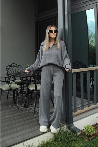 De Pose الربيع محبوك مفصلة سترة كبيرة الحجم السراويل تريكو أسفل أعلى مجموعة