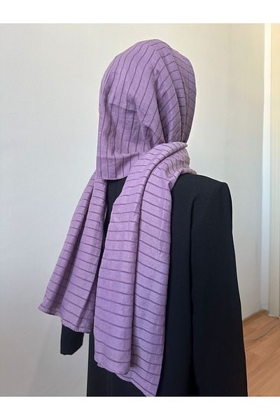 Modakaşmir Fashion Cashmere Row Striped Shawl Purple