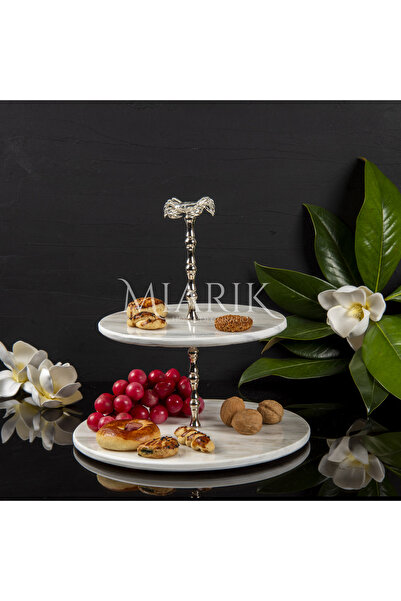 MIARIK DESIGN & DEKORASYON Dekoratif 2 Katlı Sunumluk Doğal Beyaz Mermer Gumu...