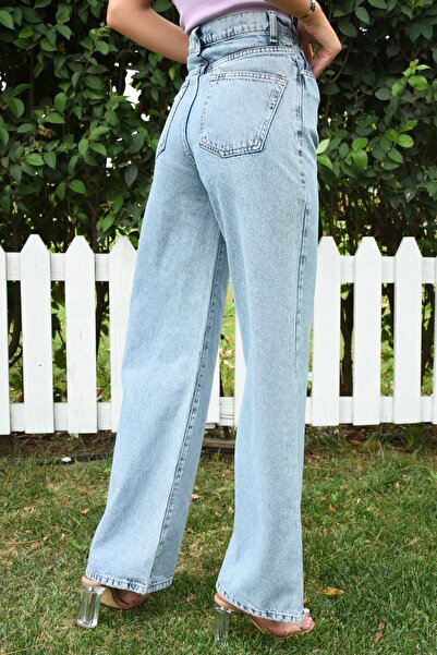 BROSERER Şirinee Women's Blue Snow Wash Super High Waist Lycra Wide Leg Denim Jeans