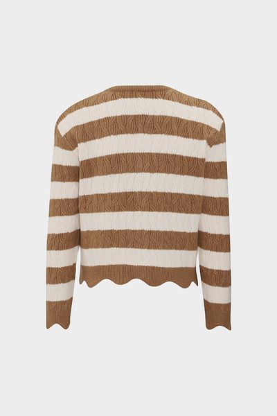 Açelya Okcu Šátek Crew Neck Detailed Stripped Krátký dámský pletený cardigan